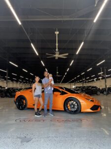 Kevin L. Walker Donnabella Mortel Adonis Walker and their lamborghini Huracan LP610 4 at West Coast Exotic cars scaled