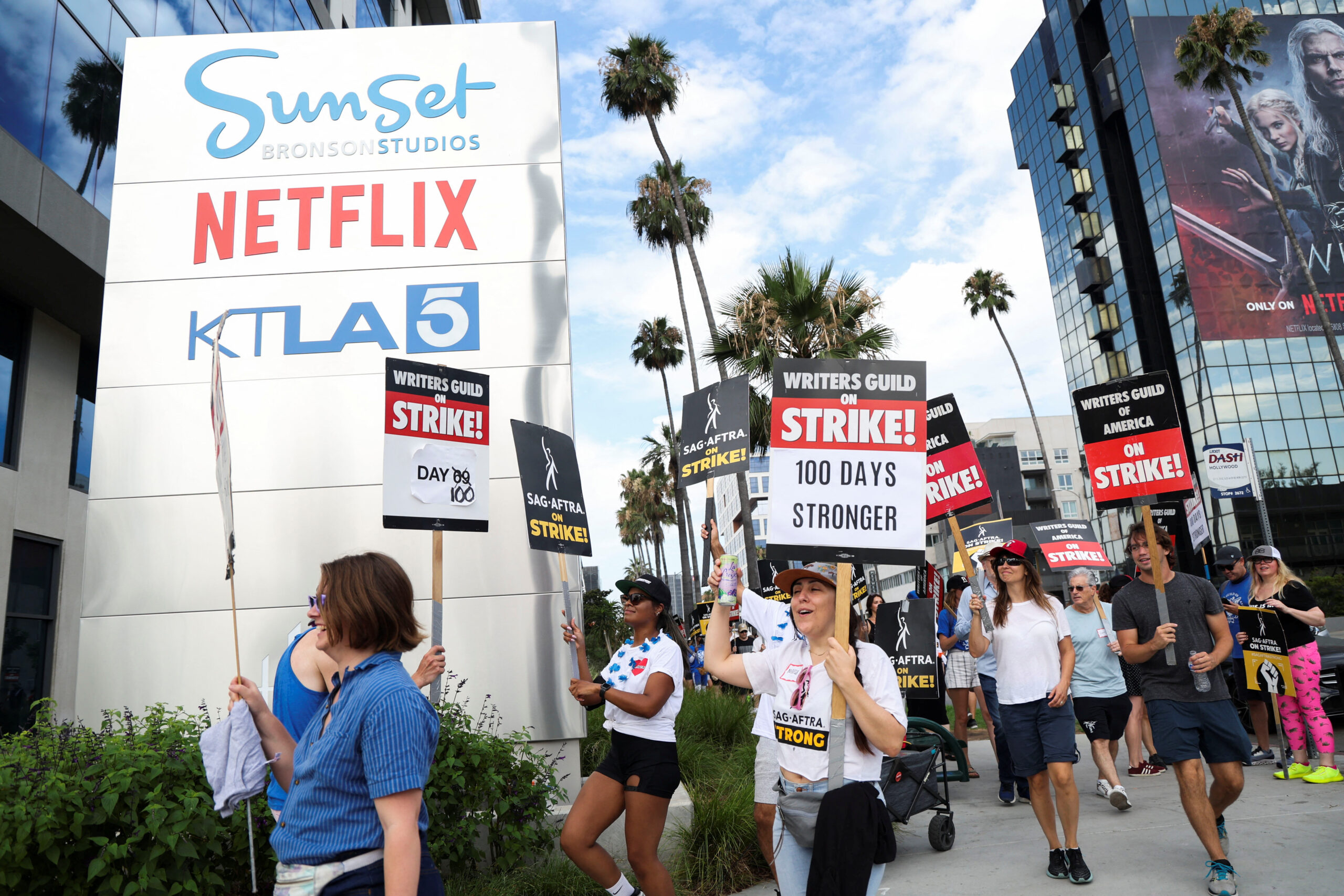 SAG AFTRA actors and WGA writers strike in Burbank