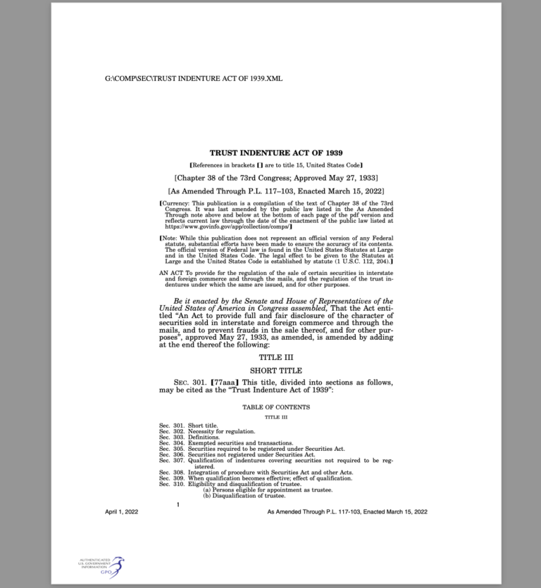 TRUSTEE INDENTURE ACT OF 1939