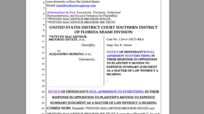 $16 Billion Lawsuit Sheppard Mullin Lawyers:Defendants tell Judge Roy K. Altman Contract Law, the U.C.C., and Natural Law is Meritless and Baseless